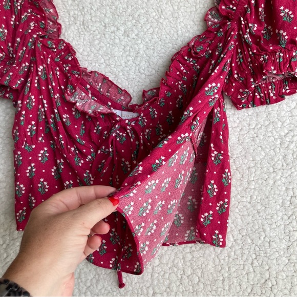 NWT Olivaceous Women’s fuschia short sleeve milkmaid crop top, Sz L - Picture 7 of 17